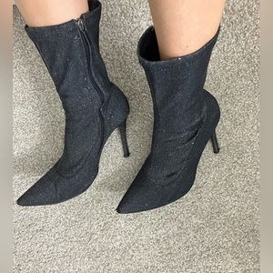 Black high heels glitter boots